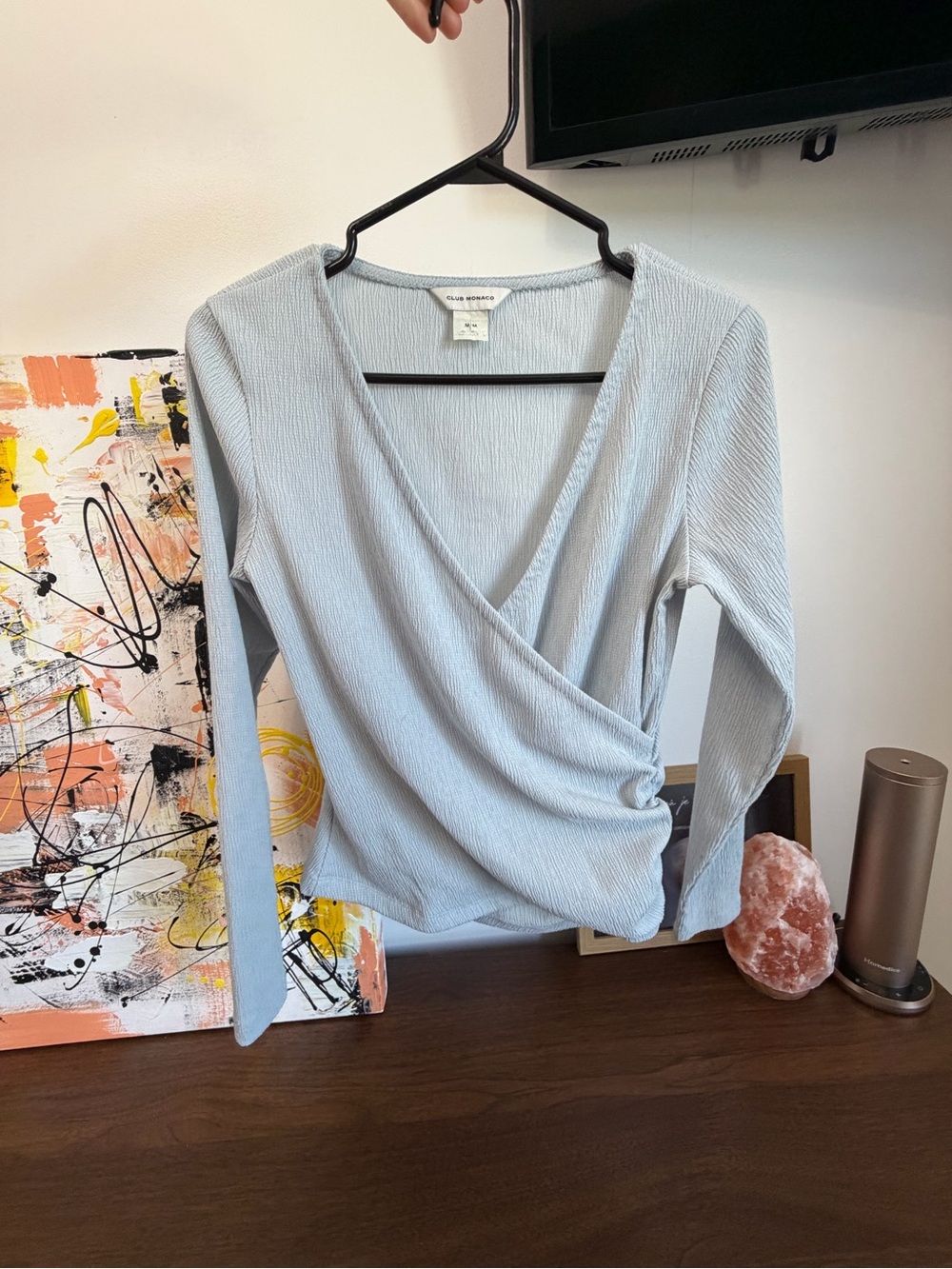 Club Monaco Pale Blue Wrap Long Sleeve Top